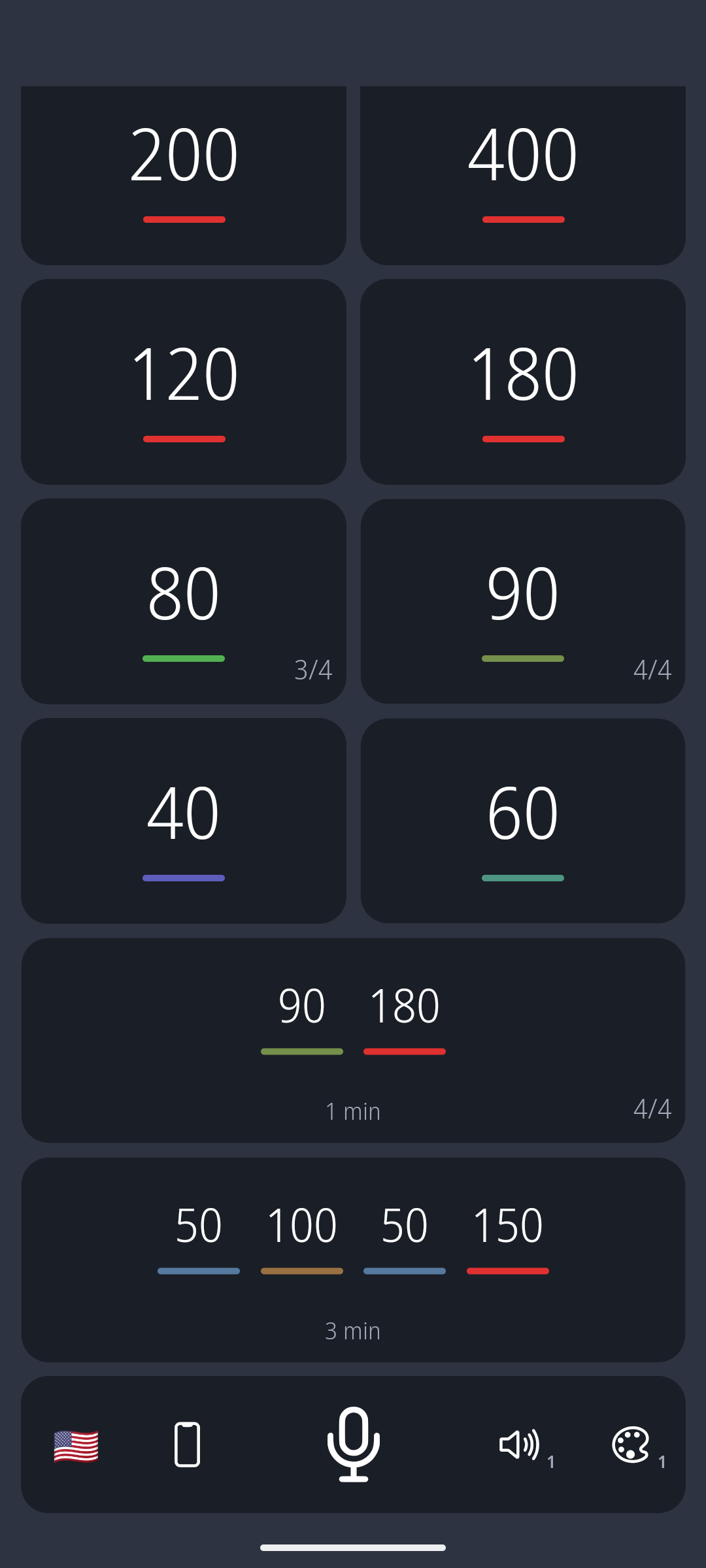 saymetronome app screenshot with tempo tiles and sequence cards