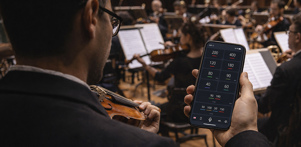saymetronome being used during an orchestral rehearsal
